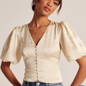 Abercrombie & Fitch Ivory Button-Front Satin Blouse